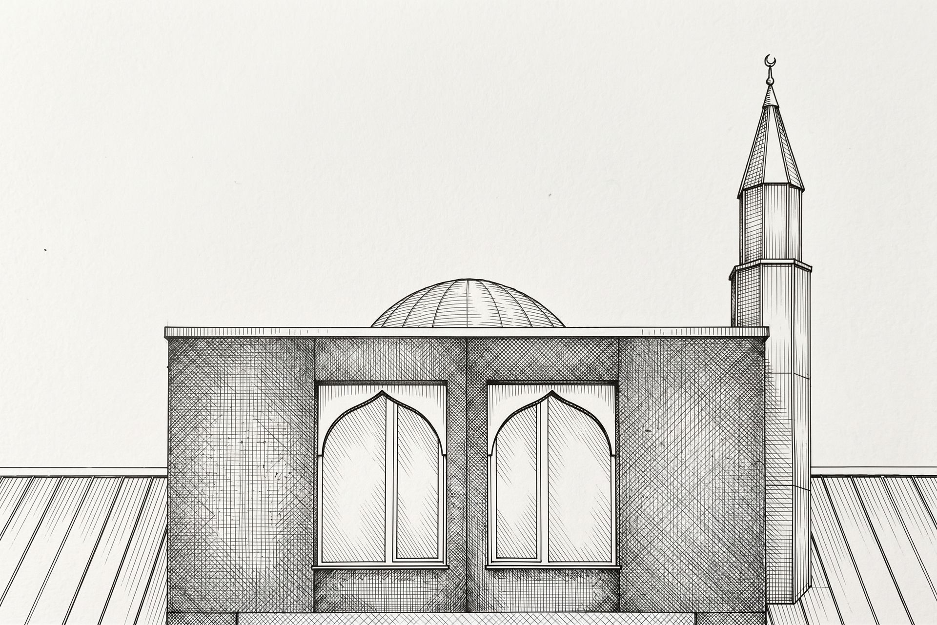 Ink drawing of Fjordlys Mosque