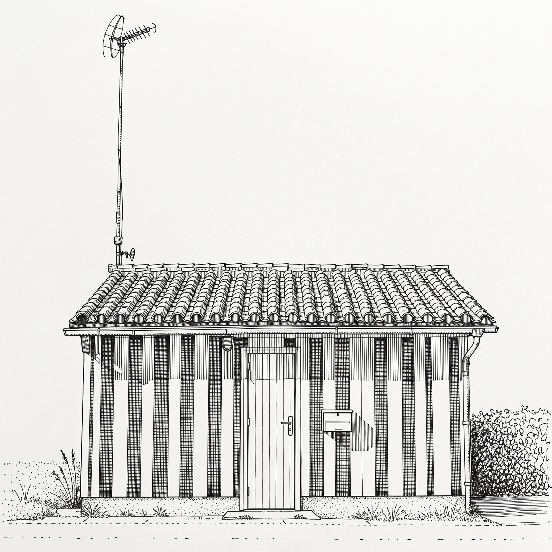 Ink drawing of Hornbæk Bathing House